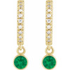 14 Karat Yellow Gold Lab-Grown Emerald & .08 Natural Diamond Hoop Earrings