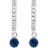 14K White Natural Blue Sapphire & .08 Natural Diamond Hoop Earrings