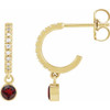 14 Karat Yellow Gold Natural Mozambique Garnet & .08 Natural Diamond Hoop Earrings