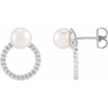 Platinum Cultured White Akoya Pearl & Curb Chain Earrings