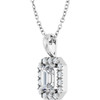 14 Karat White Gold 6x4 mm Natural White Sapphire & 1/5 CTW Natural Diamond 16-18" Necklace
