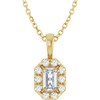 14K Yellow 5x3 mm Natural White Sapphire French-Set Halo-Style 16-18" Necklace  