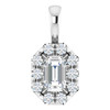 Sterling Silver 5x3 mm Natural White Sapphire & 1/8 CTW Natural Diamond Halo-Style Pendant