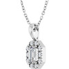 Platinum 5x3 mm Natural White Sapphire French-Set Halo-Style 16-18" Necklace  