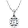 Sterling Silver 5x3 mm Natural White Sapphire French-Set Halo-Style 16-18" Necklace  