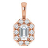 14K Rose 5x3 mm Natural White Sapphire & 1/8 CTW Natural Diamond Halo-Style Pendant