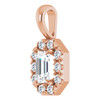 14K Rose 5x3 mm Natural White Sapphire & 1/8 CTW Natural Diamond Halo-Style Pendant