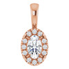 14K Rose 5x3 mm Natural White Sapphire & .05 CTW Natural Diamond Halo-Style Pendant