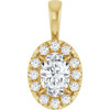 14K Yellow 6x4 mm Natural White Sapphire & 1/10 CTW Natural Diamond Halo-Style Pendant