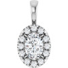 14K White 6x4 mm Natural White Sapphire & 1/10 CTW Natural Diamond Halo-Style Pendant