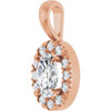 14K Rose 6x4 mm Natural White Sapphire & 1/10 CTW Natural Diamond Halo-Style Pendant