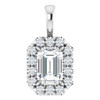 14 Karat White Gold 6x4 mm Natural White Sapphire & 1/5 CTW Natural Diamond Halo-Style Pendant