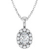 Sterling Silver 6x4 mm Natural White Sapphire & 1/10 CTW Natural Diamond 16-18" Necklace  
