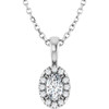 14 Karat White Gold 5x3 mm Natural White Sapphire & .05 CTW Natural Diamond 16-18" Necklace