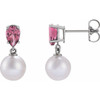 Sterling Silver Cultured White Akoya Pearl & Natural Pink Tourmaline Earrings