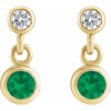 14K Yellow Lab-Grown Emerald & .05 CTW Natural Diamond Two-Stone Earrings