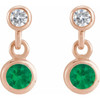 14K Rose Natural Emerald & .05 CTW Natural Diamond Two-Stone Earrings