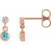 14K Rose Natural Blue Zircon & .05 CTW Natural Diamond Two-Stone Earrings