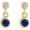 14 Karat Yellow Gold Lab-Grown Blue Sapphire & .05 CTW Natural Diamond Two-Stone Earrings