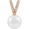 14K Rose Cultured White Akoya Pearl & .05 CTW Natural Diamond Pendant