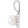 14K White Cultured White Akoya Pearl  & 1/8 CTW Natural Diamond Pendant 