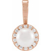 14K Rose Cultured White Akoya Pearl & 1/10 CTW Natural Diamond Halo-Style Pendant 