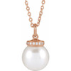 14K Rose Cultured White Akoya Pearl & .04 CTW Natural Diamond 16-18" Necklace  
