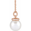 14K Rose Cultured White Akoya Pearl & .04 CTW Natural Diamond 16-18" Necklace  