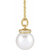 14K Yellow Cultured White Akoya Pearl & .04 CTW Natural Diamond 16-18" Necklace  