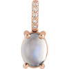 14K Rose 6x4 mm Natural Rainbow Moonstone & .02 CTW Natural Diamond Pendant