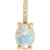 14K Yellow 9x7 mm Natural White Opal & .02 Natural Diamond Pendant