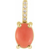 14K Yellow 6x4 mm Natural Pink Coral & .02 CTW Natural Diamond Pendant