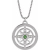 14K White Natural Tsavorite Garnet Compass 20" Necklace