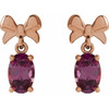 14 Karat Rose Gold 7x5 mm Natural Rhodolite Garnet Bow Earrings