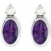 14K White 5x3 mm Natural Amethyst & .03 CTW Natural Diamond Earrings