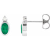 14K White 5x3 mm Lab-Grown Emerald & .03 CTW Natural Diamond Earrings