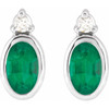 14K White 5x3 mm Lab-Grown Emerald & .03 CTW Natural Diamond Earrings
