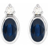14K White 5x3 mm Lab-Grown Blue Sapphire & .03 CTW Natural Diamond Earrings
