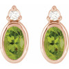 14K Rose 5x3 mm Natural Peridot & .03 CTW Natural Diamond Earrings
