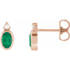 14K Rose 5x3 mm Natural Emerald & .03 CTW Natural Diamond Earrings