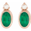 14K Rose 5x3 mm Natural Emerald & .03 CTW Natural Diamond Earrings