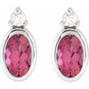 14K White 5x3 mm Natural Pink Tourmaline & .03 CTW Natural Diamond Earrings