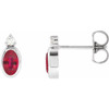 14K White 5x3 mm Lab-Grown Ruby & .03 CTW Natural Diamond Earrings