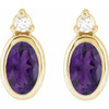 14K Yellow 5x3 mm Natural Amethyst & .03 CTW Natural Diamond Earrings