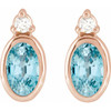 14K Rose 5x3 mm Natural Blue Zircon & .03 CTW Natural Diamond Earrings