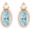 14K Rose 5x3 mm Natural Aquamarine & .03 CTW Natural Diamond Earrings