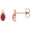 14K Rose 5x3 mm Natural Ruby & .03 CTW Natural Diamond Earrings