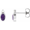 Sterling Silver 5x3 mm Natural Amethyst & .03 CTW Natural Diamond Earrings