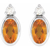 Sterling Silver 5x3 mm Natural Citrine & .03 CTW Natural Diamond Earrings