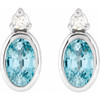 Sterling Silver 5x3 mm Natural Blue Zircon & .03 CTW Natural Diamond Earrings